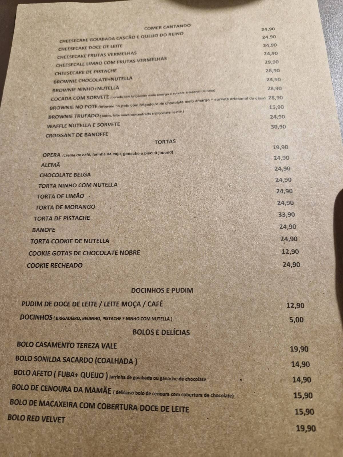Vila Rica Café cardápio