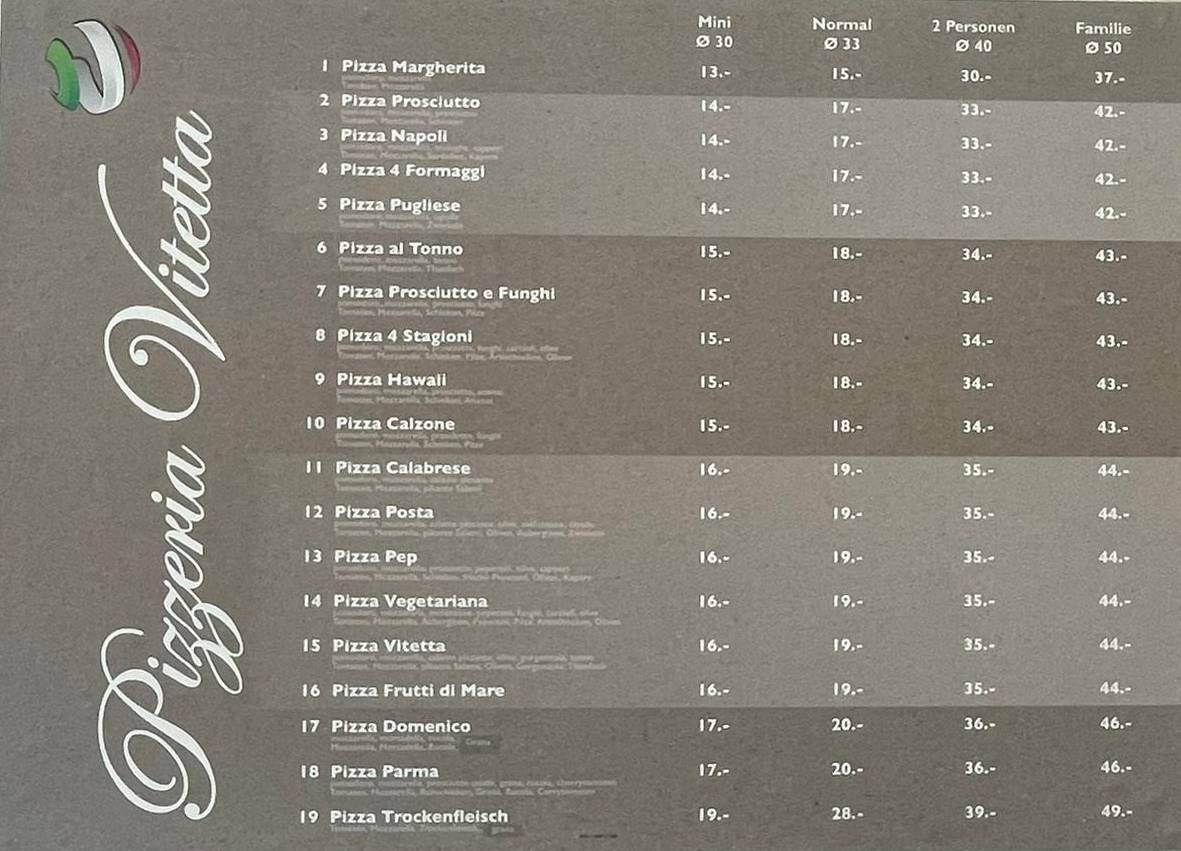 Menu di Vitetta Pizzeria 