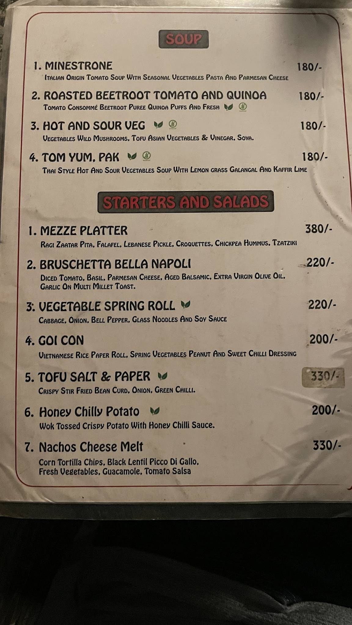 Vj's giardino by the Ganges menu