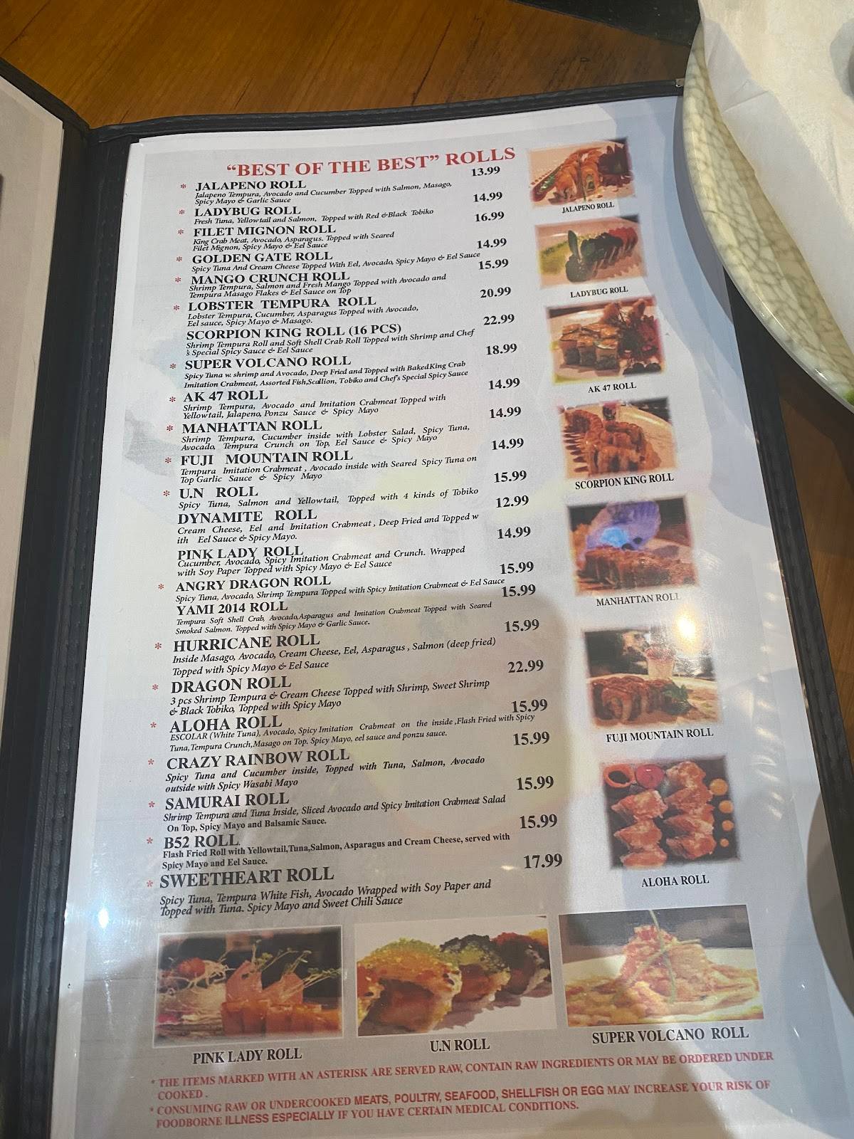 Menu at Volcano Steak & Sushi restaurant, Duluth