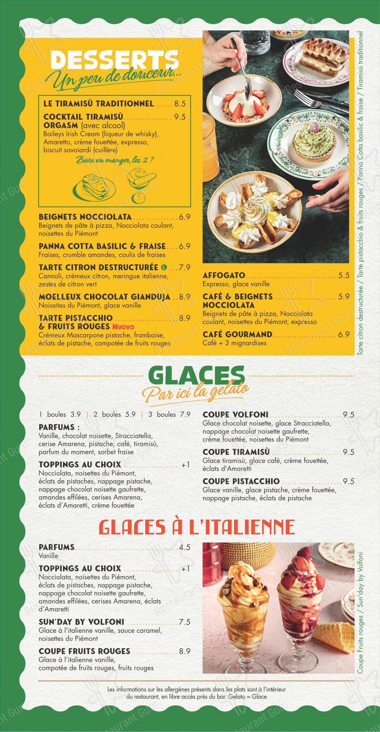 Menu pour Volfoni Boulogne-Billancourt restaurant