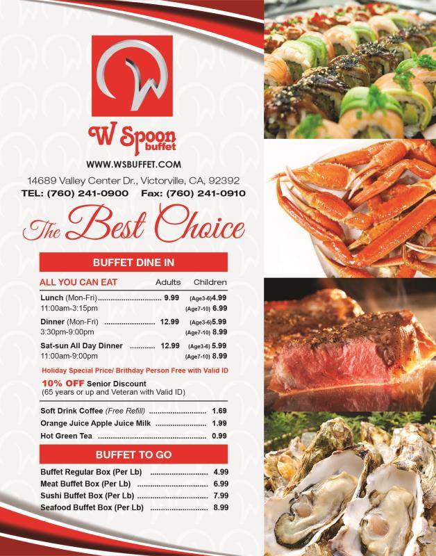 Menu at W Spoon Buffet restaurant, Victorville