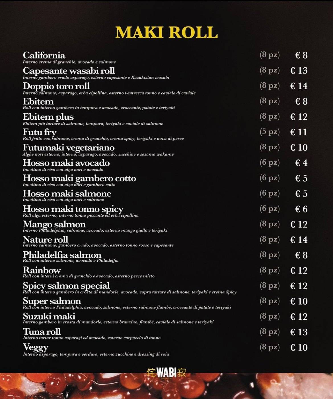 Menu di WABI Sushi Shop Treviglio 