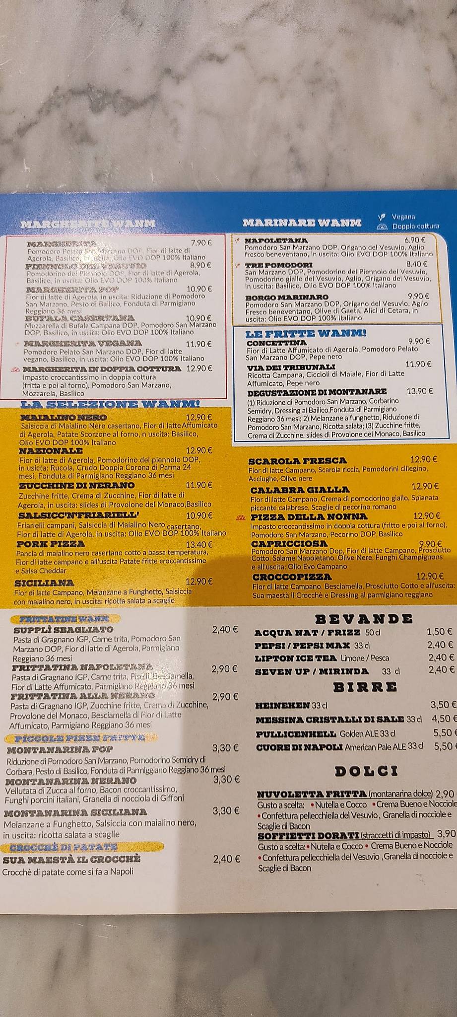Menu di WANM! Che Pizza 