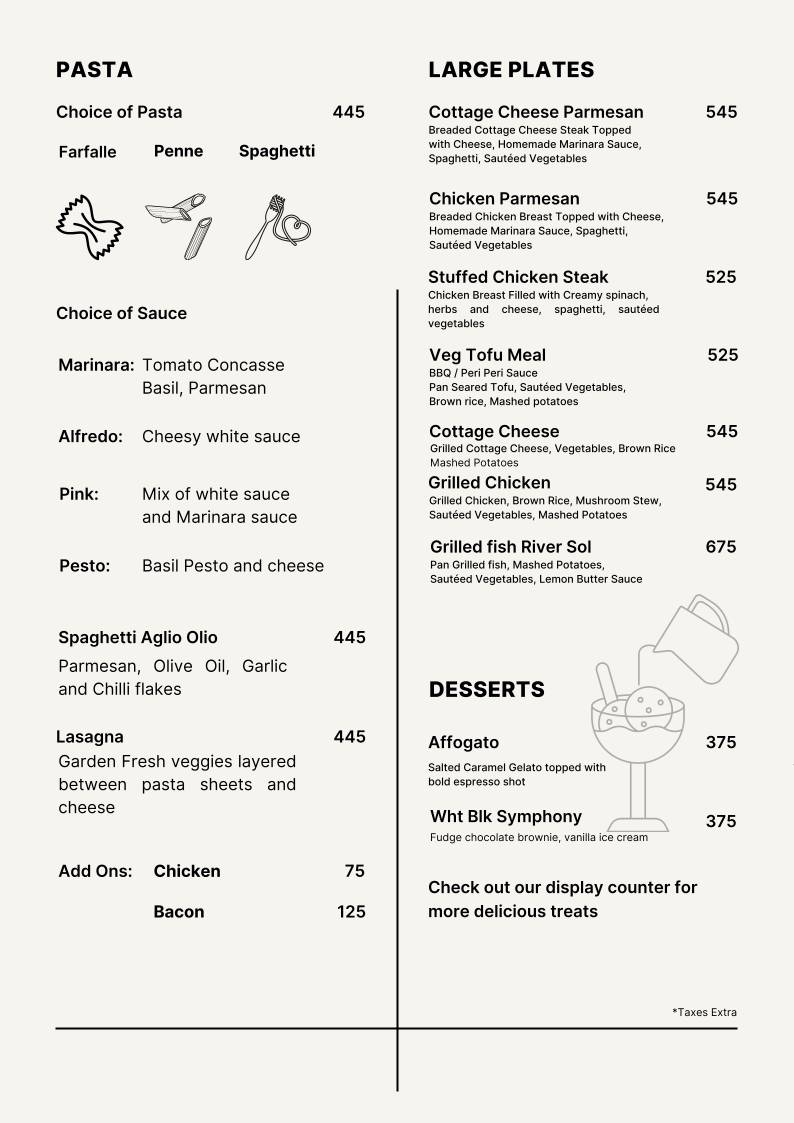 WHT BLK The Art Coffee House menu