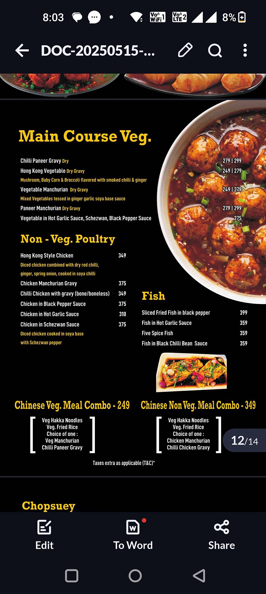 Walk in Garden Restaurant & Cafe menu