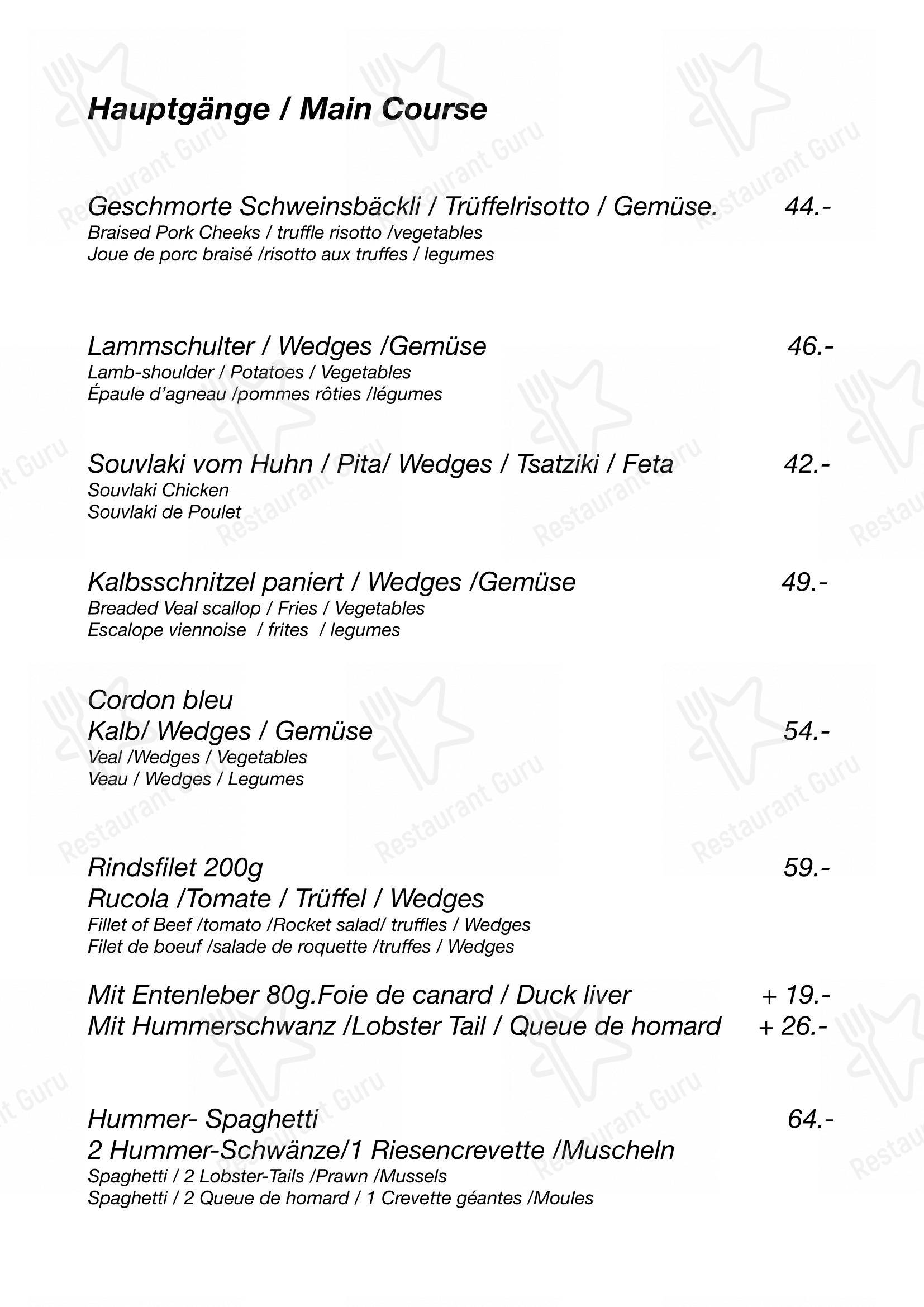 Menu per Walliserstube in Zermatt