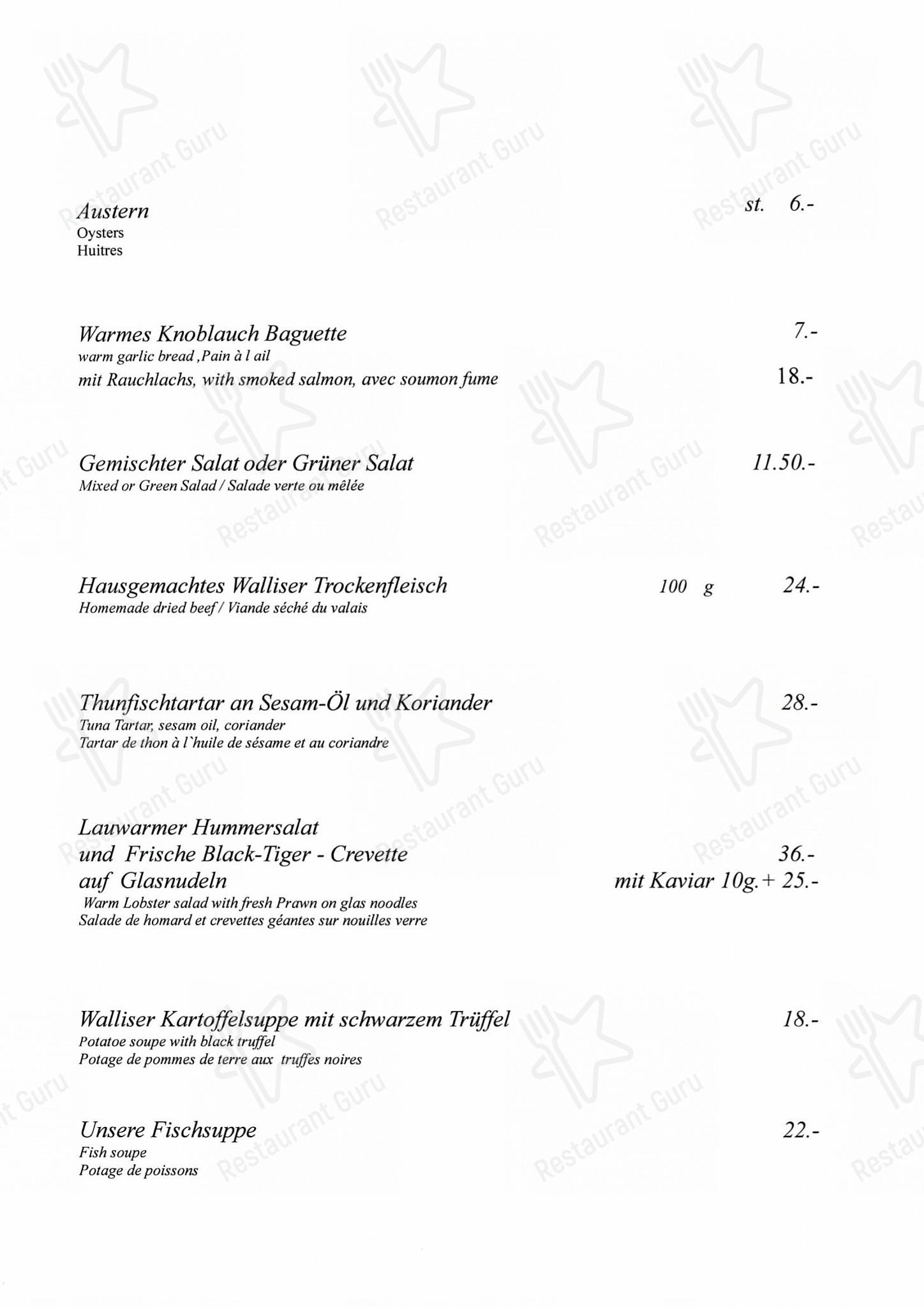 菜单 per Walliserstube in Zermatt