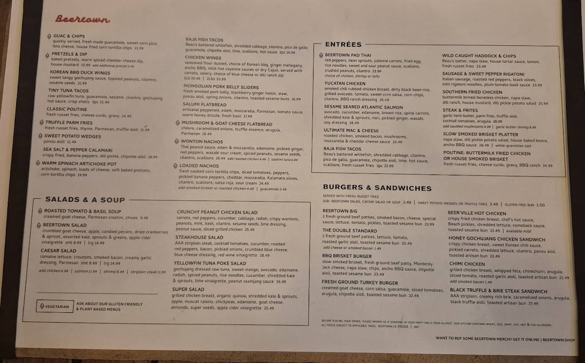 Menu de Beertown Public House Waterloo