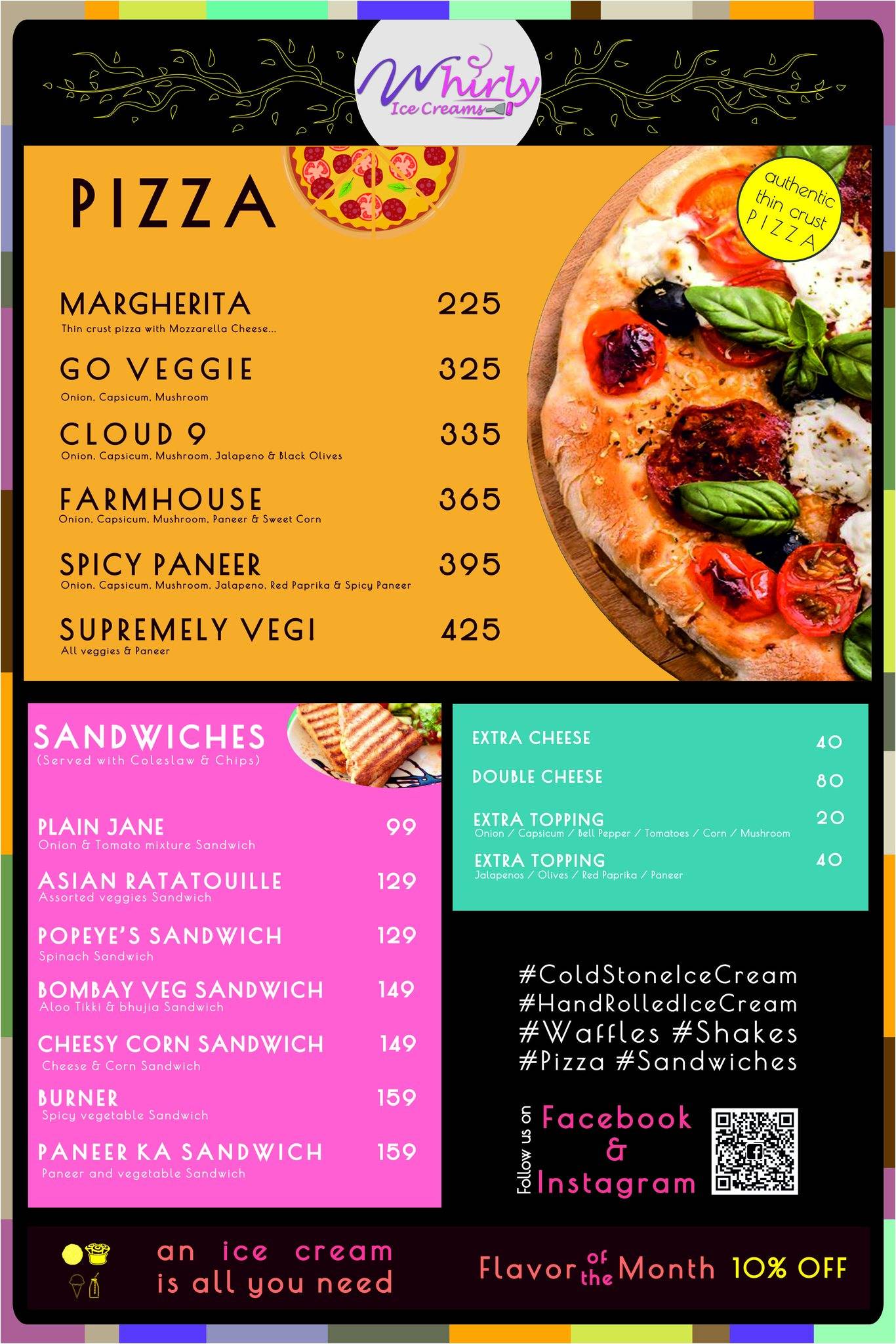 Whirly Ice-cream parlour menu