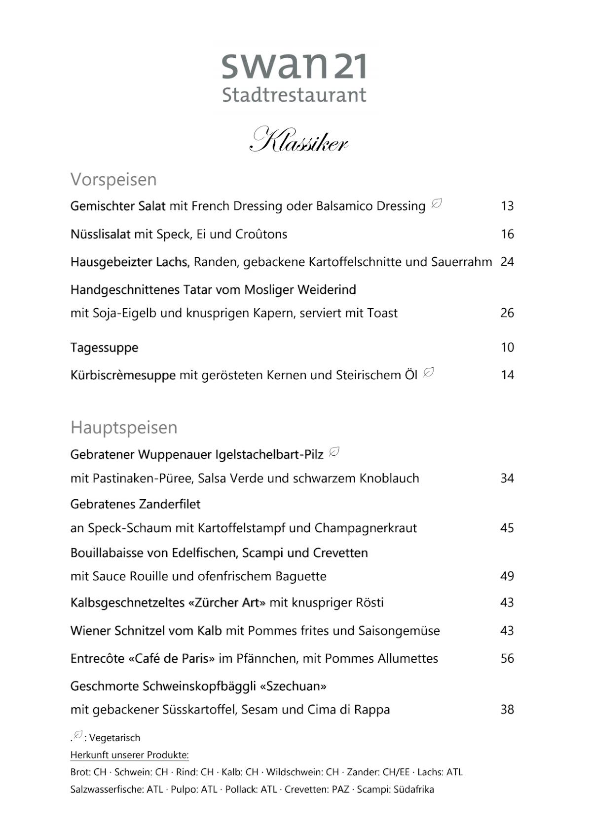 Menu di Stadtrestaurant swan21 