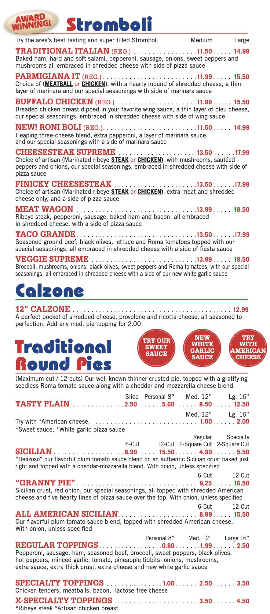 Menu at Pizza Bella Pittston/Jenkins TWP pizzeria, WilkesBarre