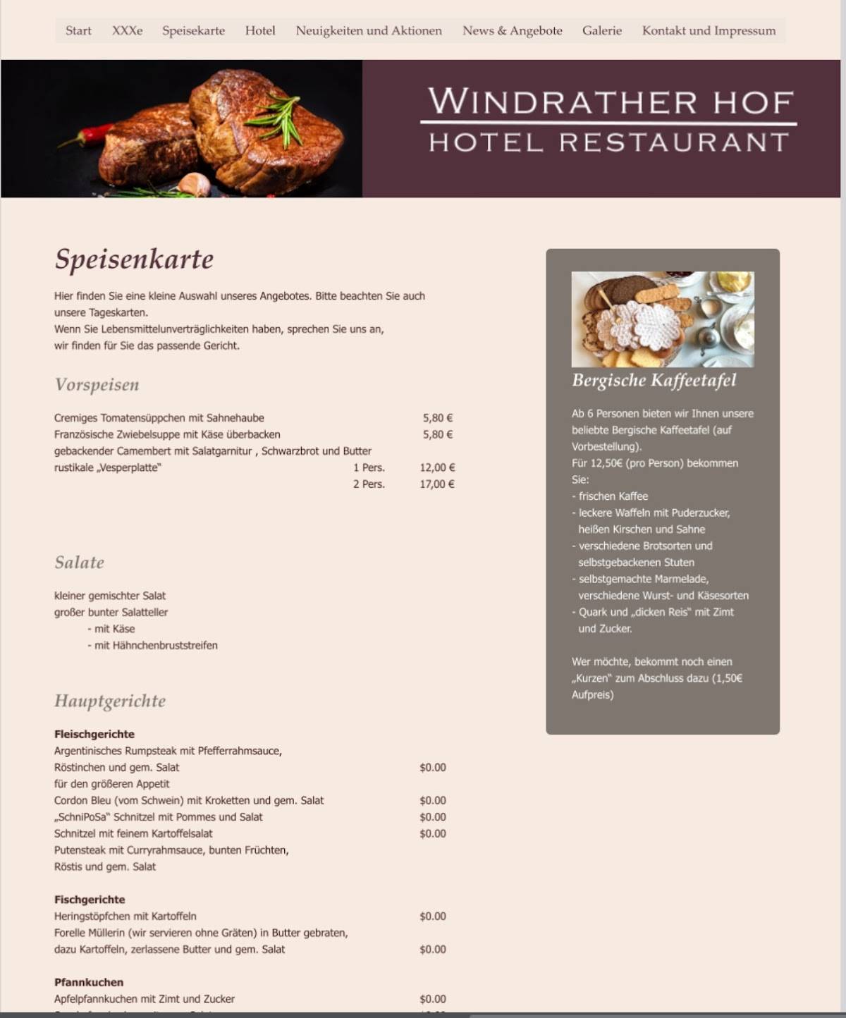 Speisekarte von Hotel Restaurant Windrather Hof, Velbert