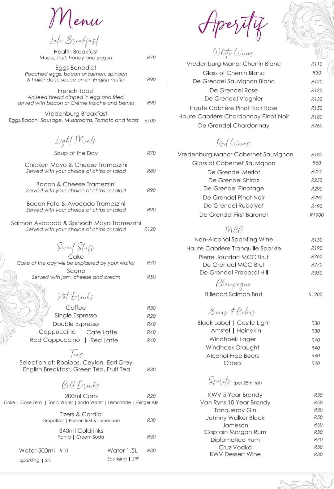 Menu de Winery Road Tea Garden