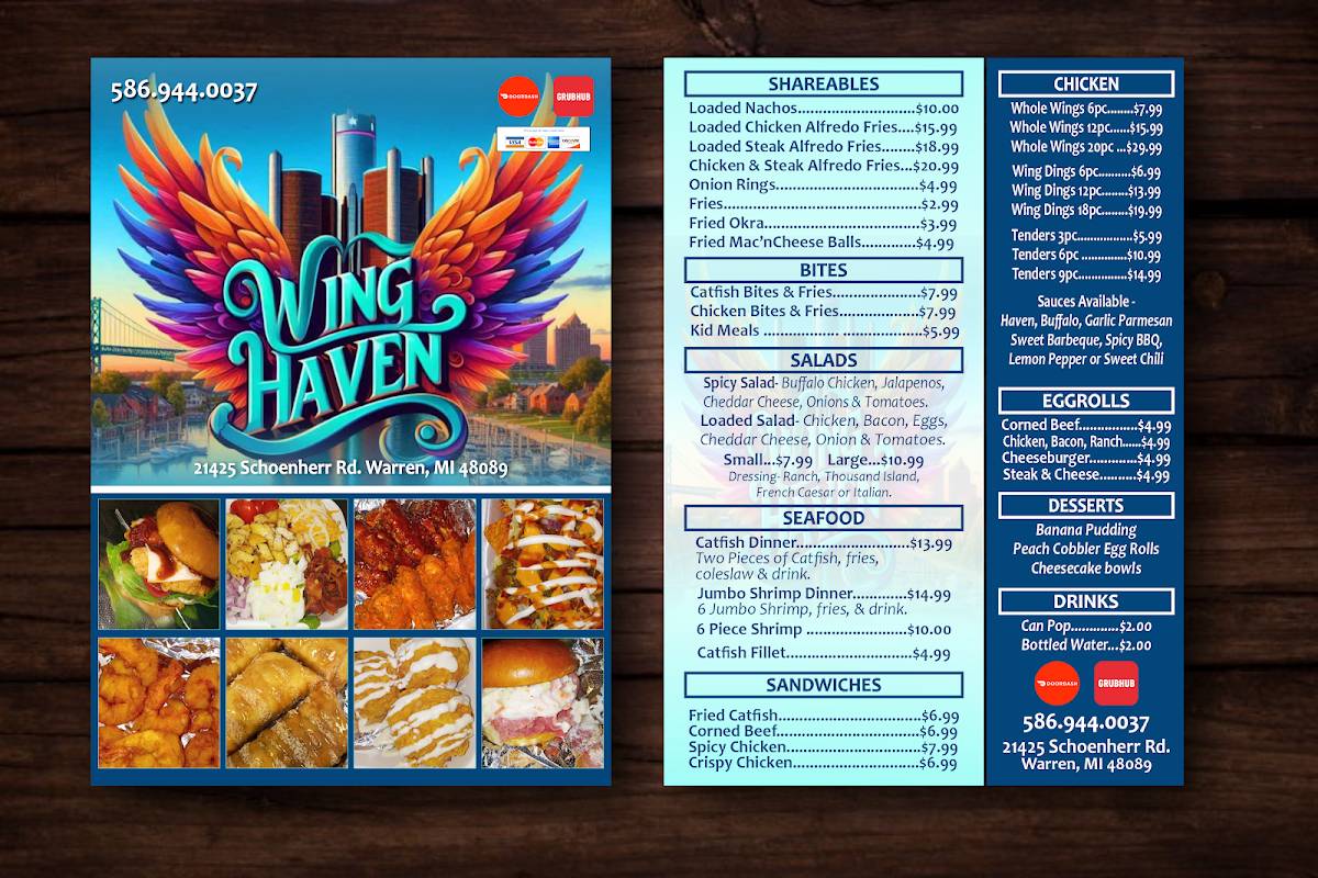 Menu at Wing Haven restaurant, Warren