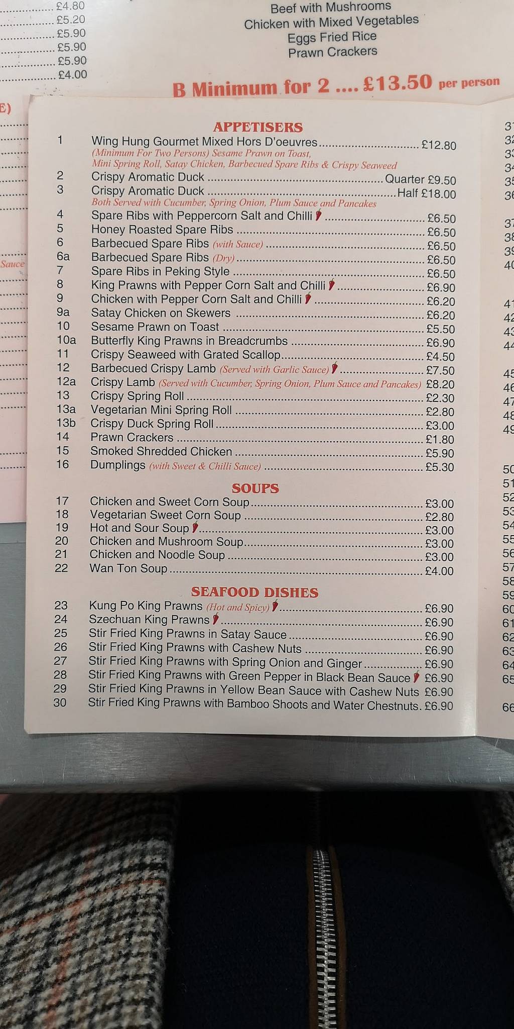Menu at Wing Hung fast food, Guildford