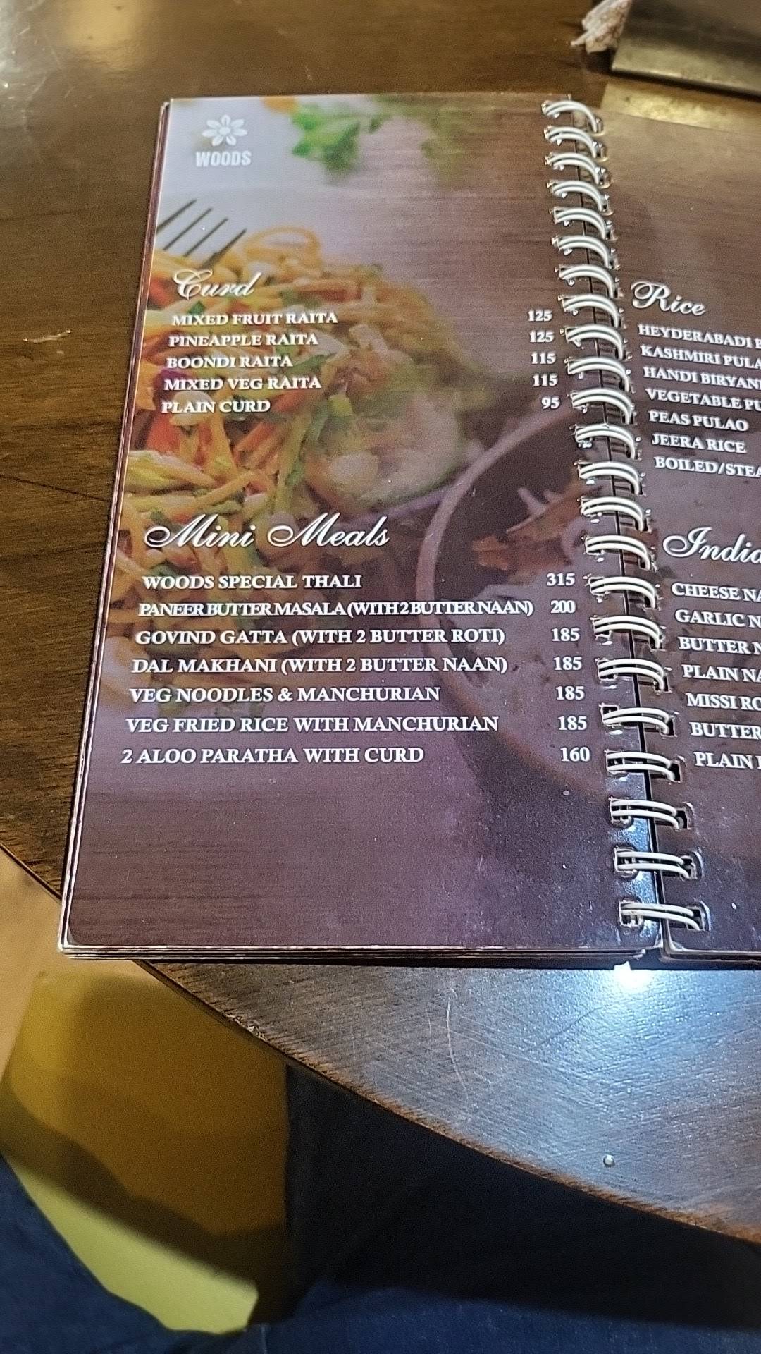Woods Restaurant menu