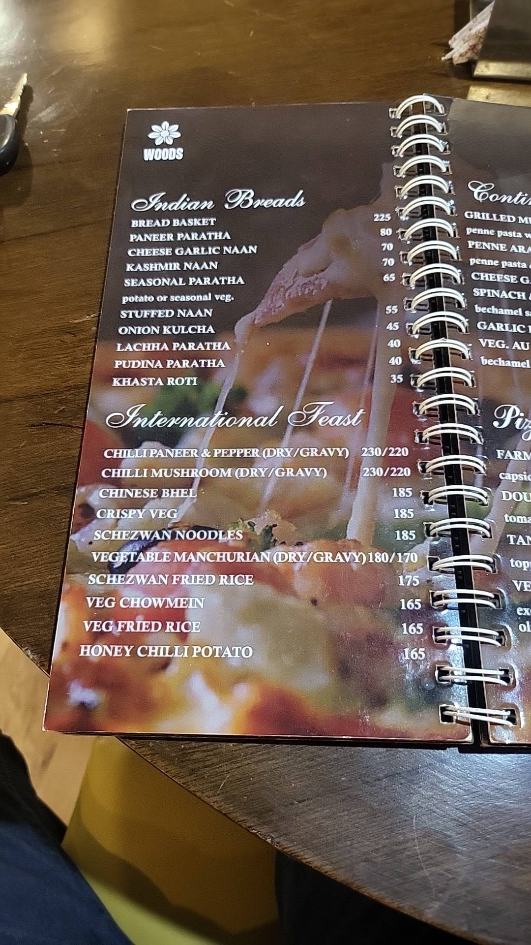 Woods Restaurant menu