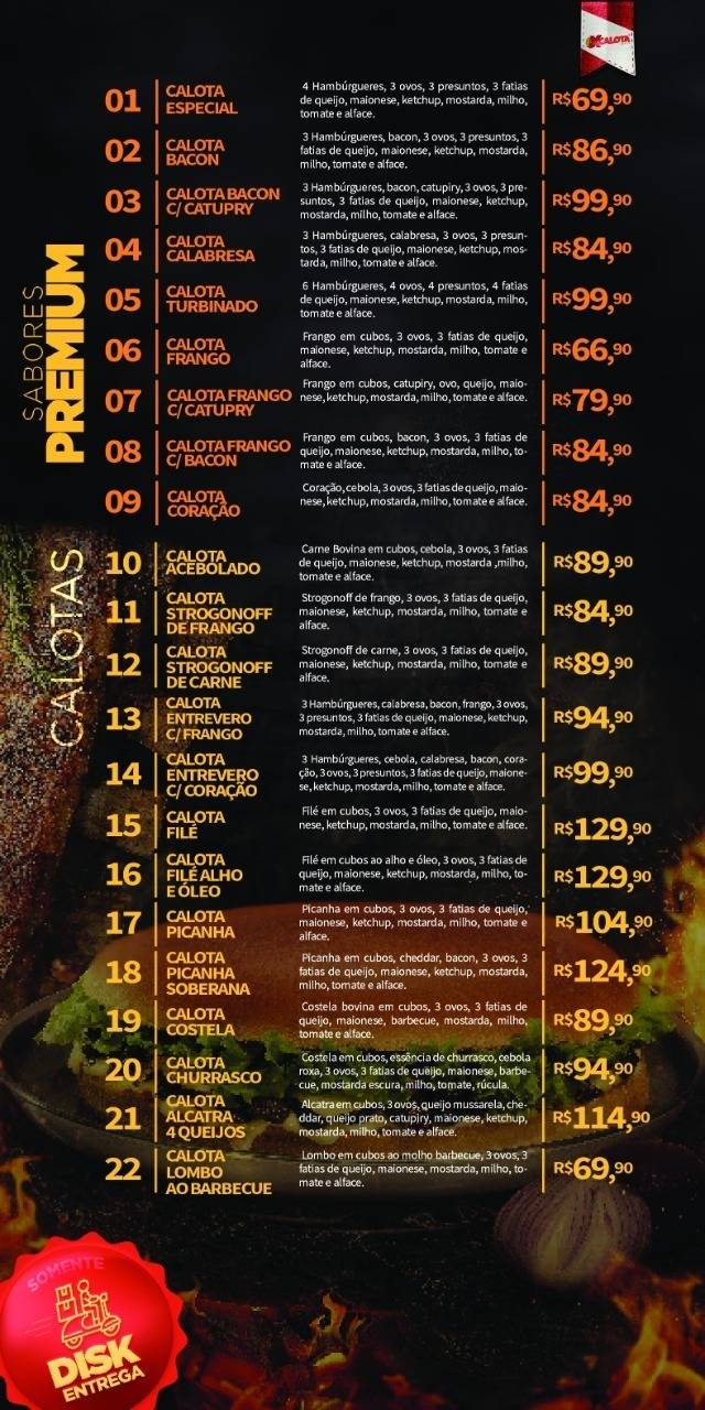 X Calota Lucas Rio verde cardápio