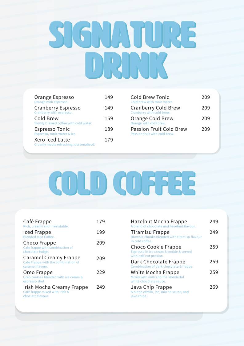 Xero Degrees menu