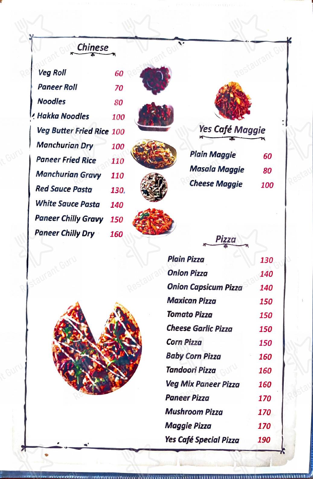 Yes Cafe Barmer menu
