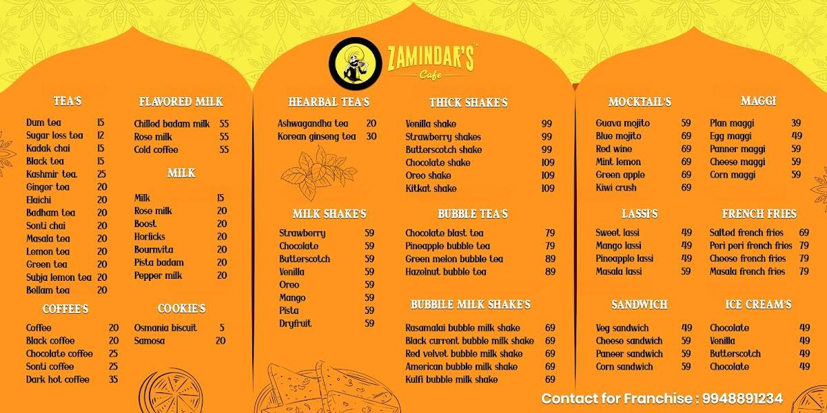 ZAMINDAR'S CAFE menu