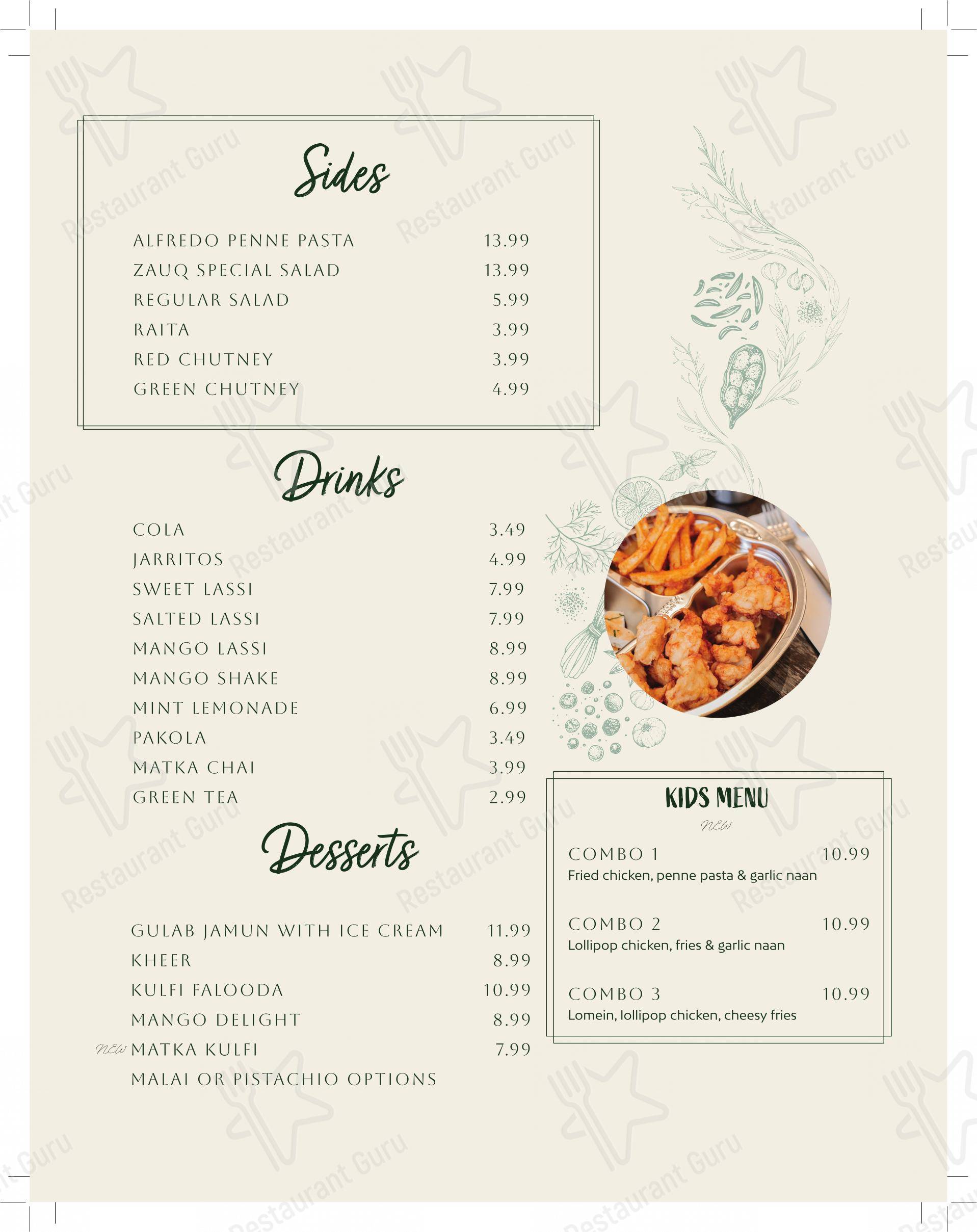 Menu pour Zauq Mississauga - Halal Pakistani, Indian & Hakka Cuisine dans Mississauga