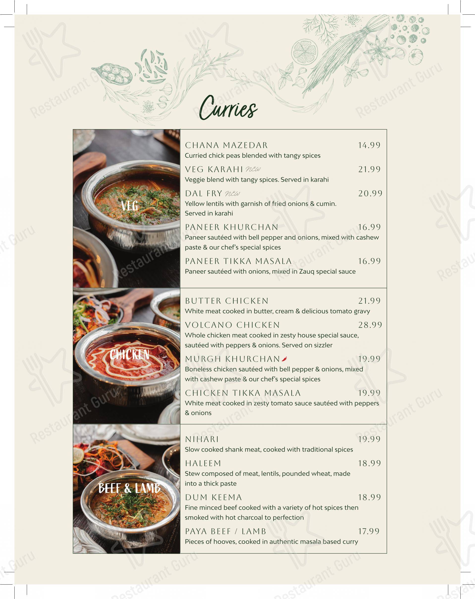 Zauq Mississauga - Halal Pakistani, Indian & Hakka Cuisine dans Mississauga - Menu