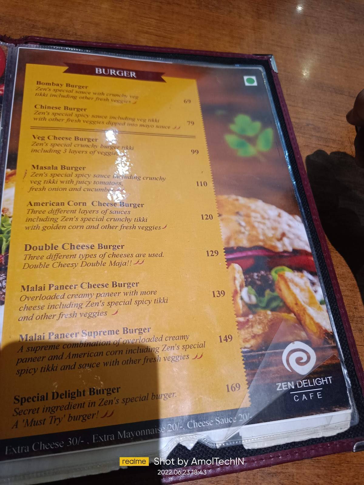 Zen Delight Cafe menu