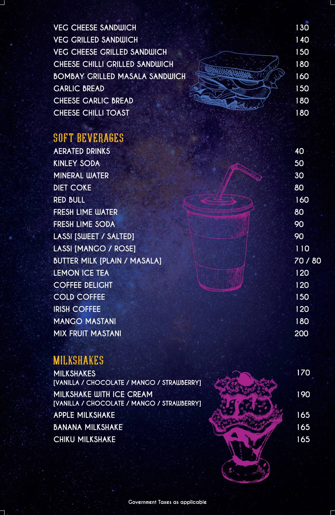 Zero Gravity Pune menu