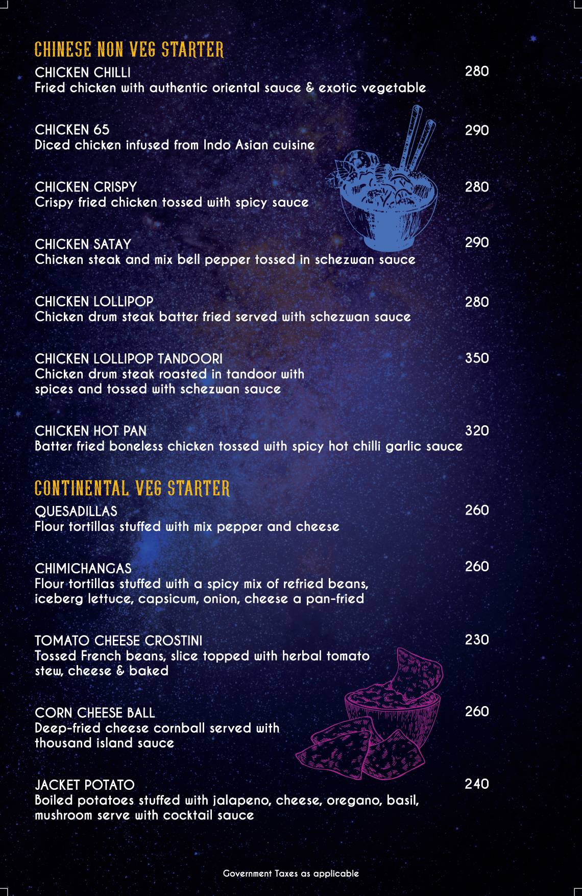 Zero Gravity Pune menu