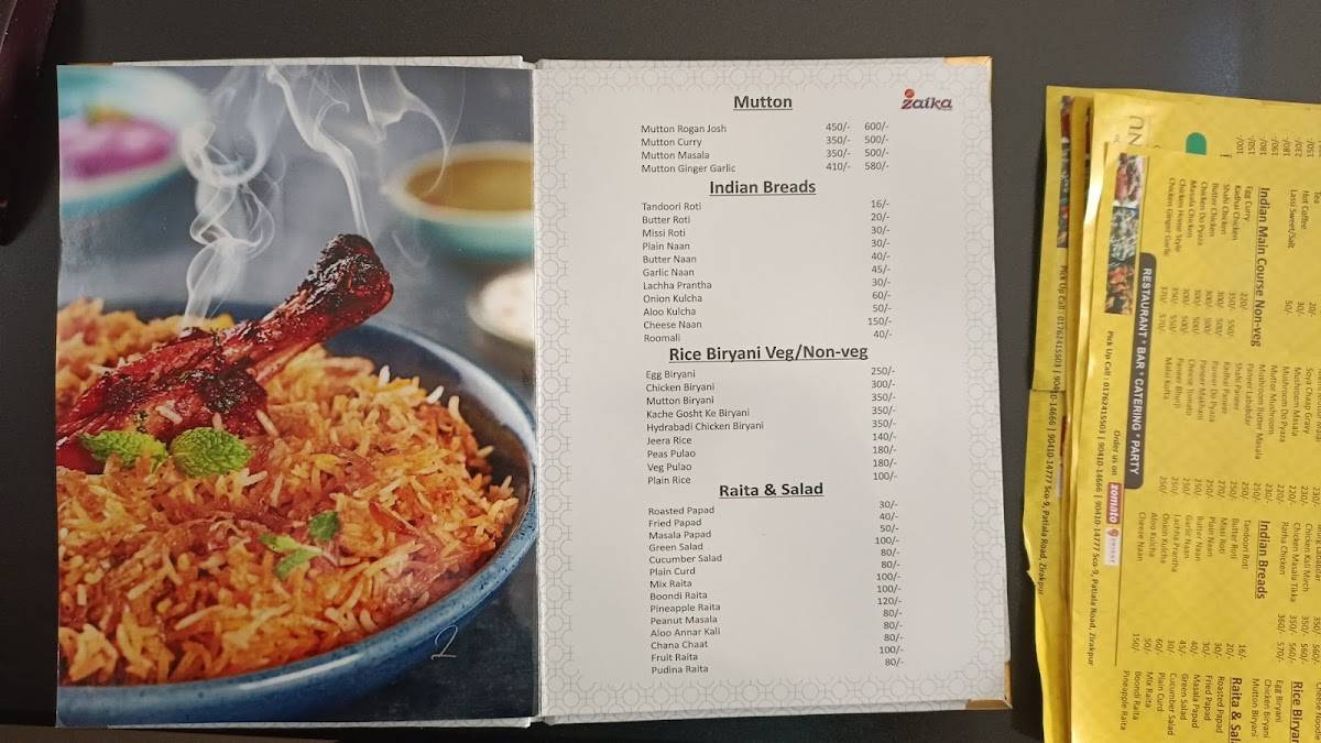 Zaika - Restaurant & Bar menu