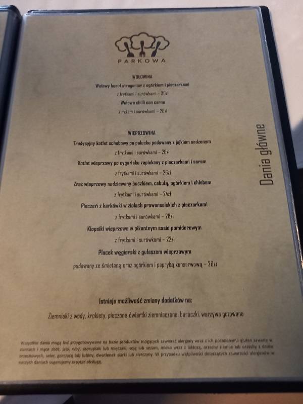 Menu at Parkowa Restaurant, Znin