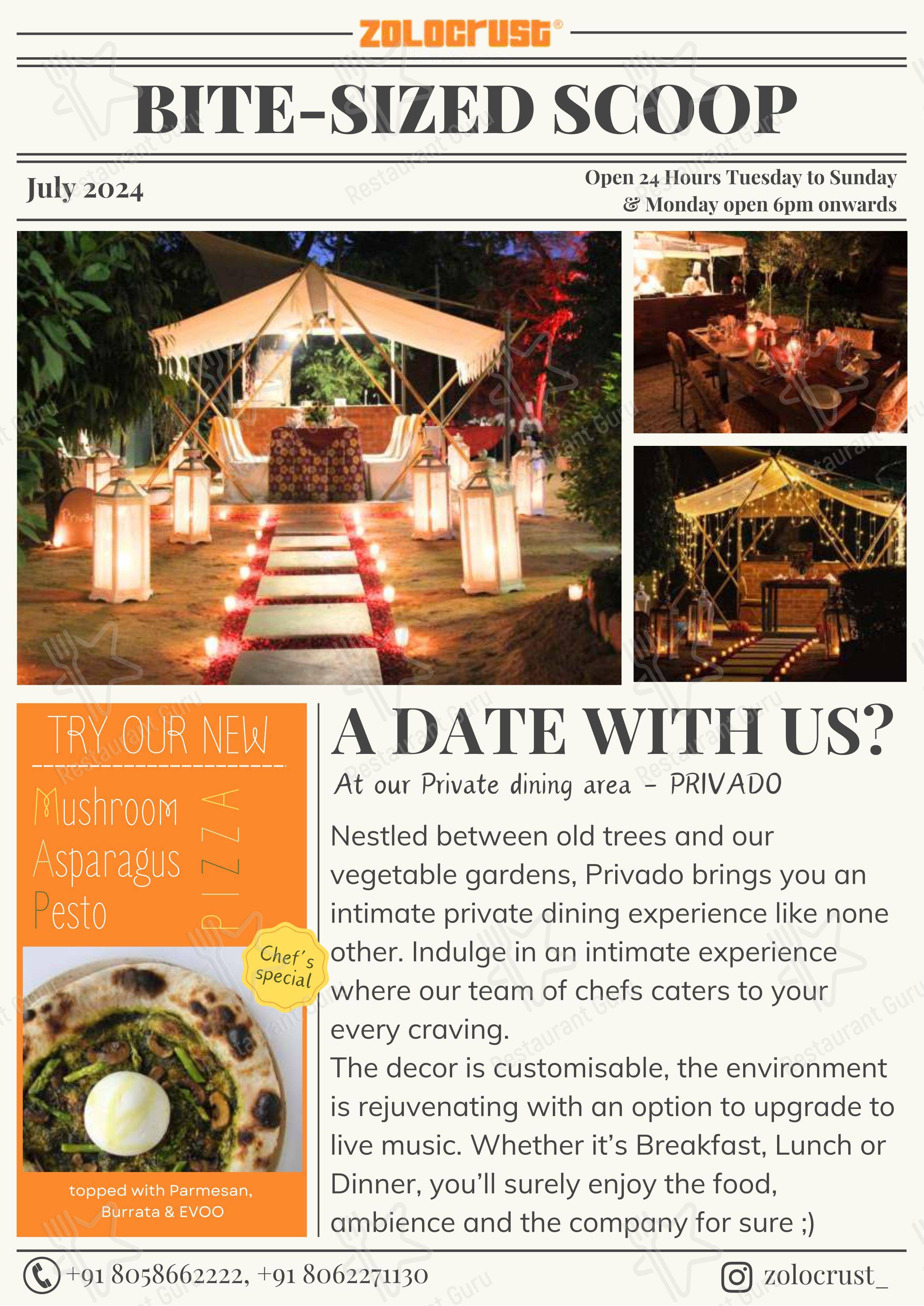 菜单 for the Zolocrust cafe