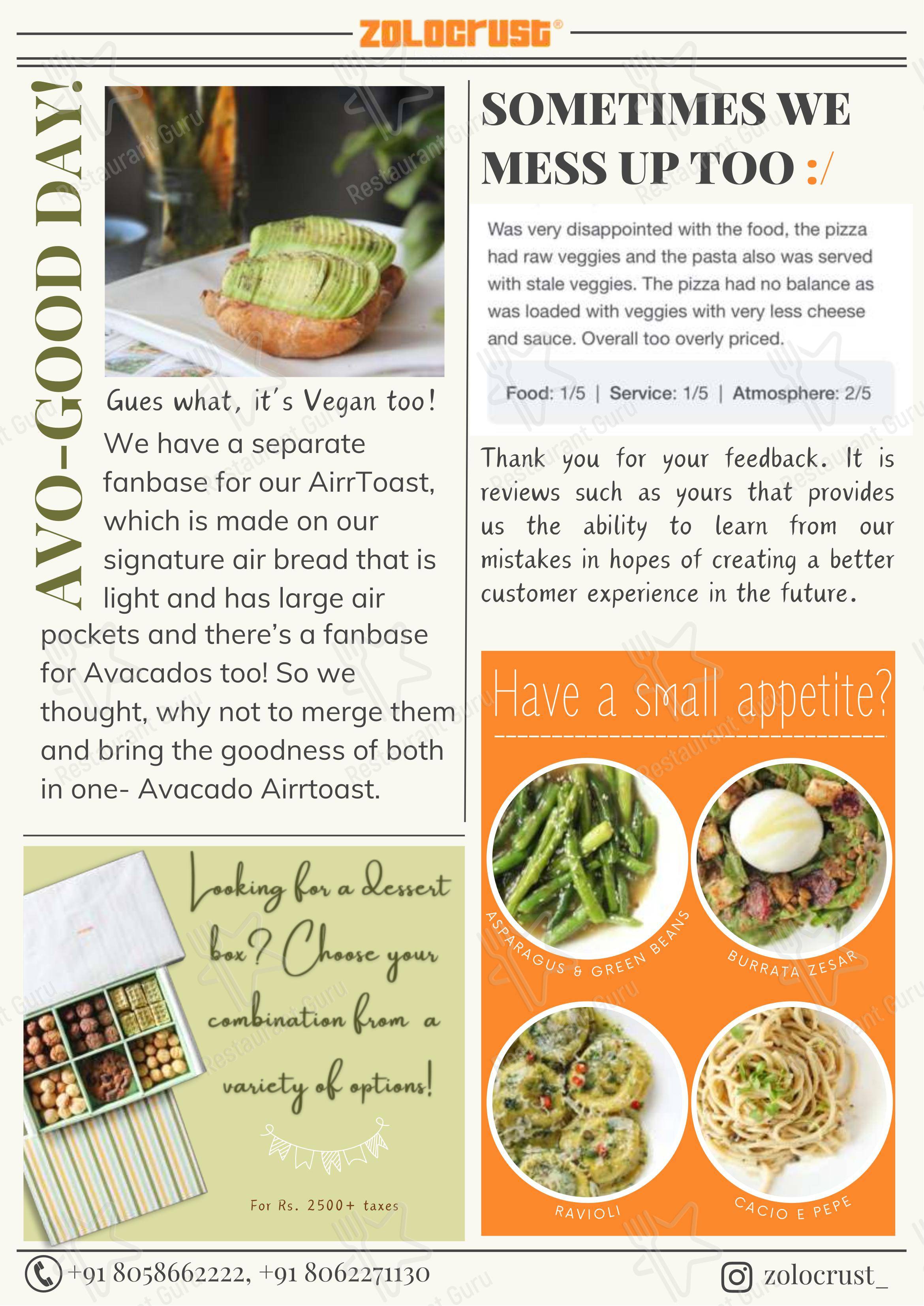 Zolocrust menu - 菜单