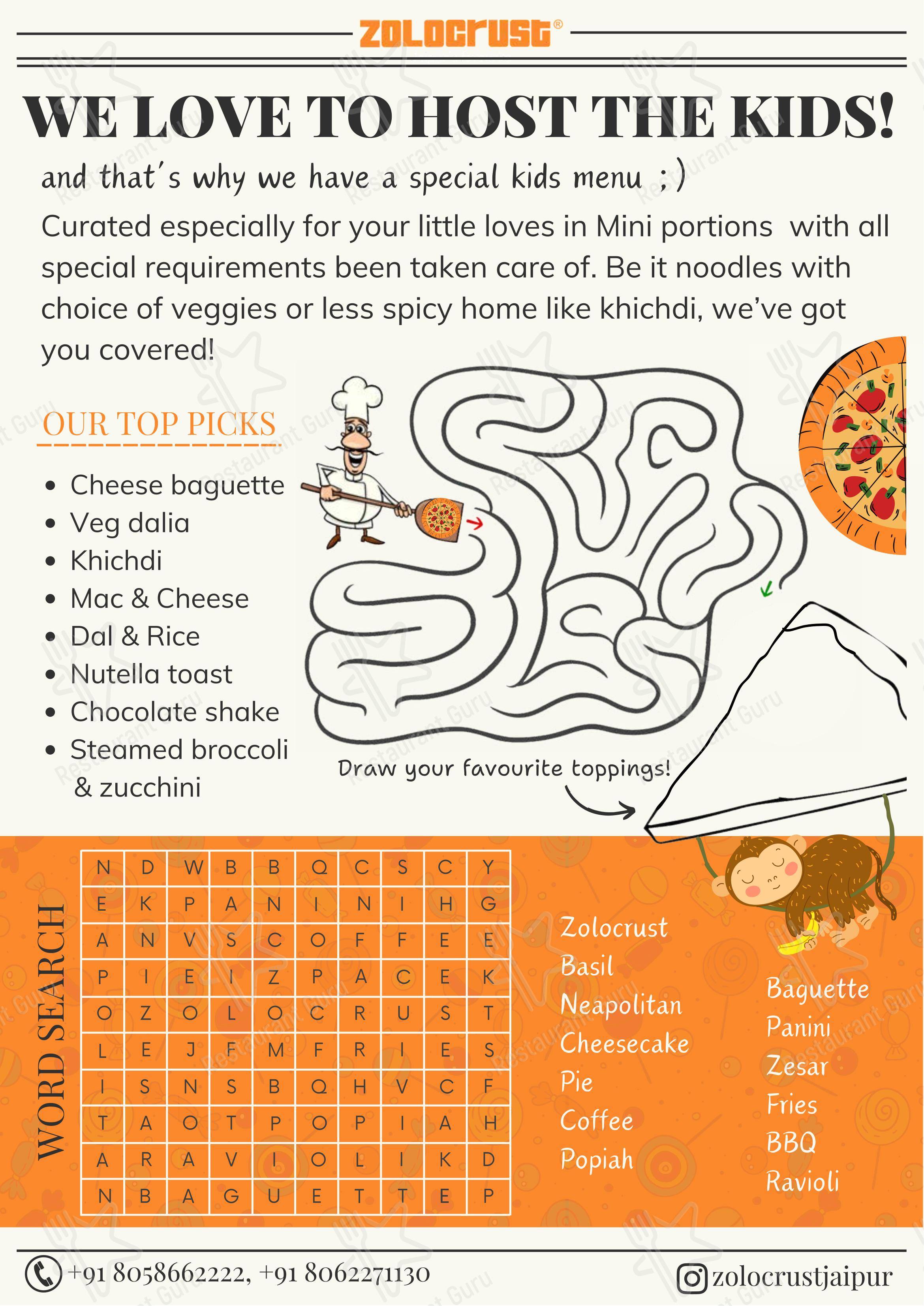 Menu bar for Zolocrust in Jaipur