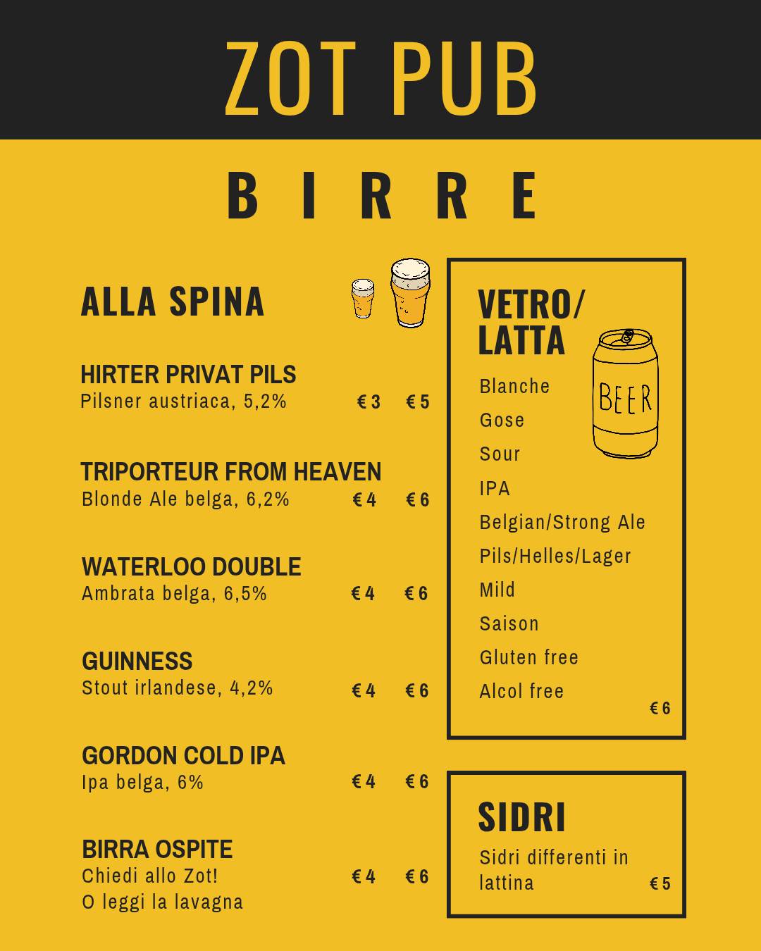Menu di Zot! Pub Risto Bar 