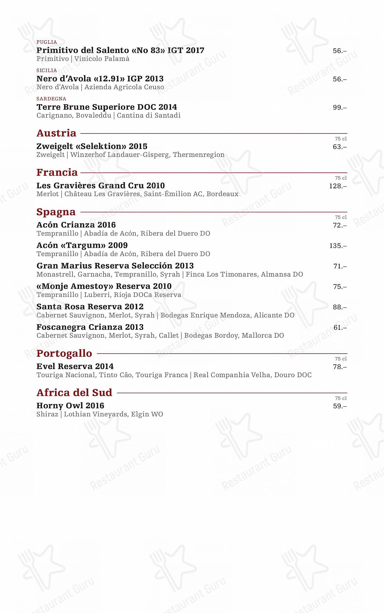 Carte menu per Totò in Zurigo