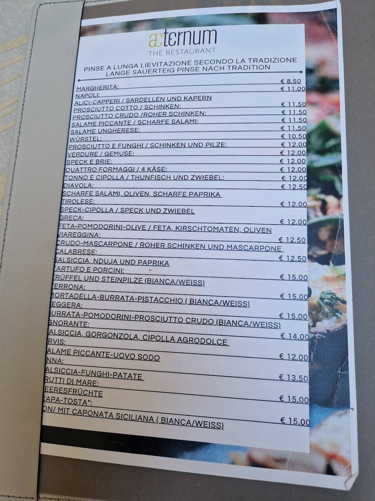Menu di æternum The Restaurant 