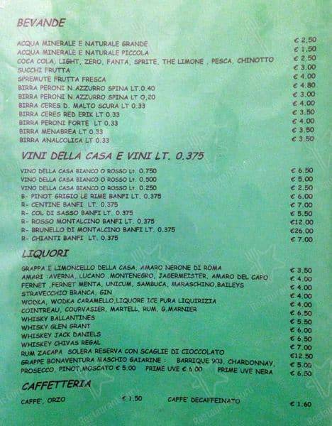 Menu de Ristorante La Piazzetta