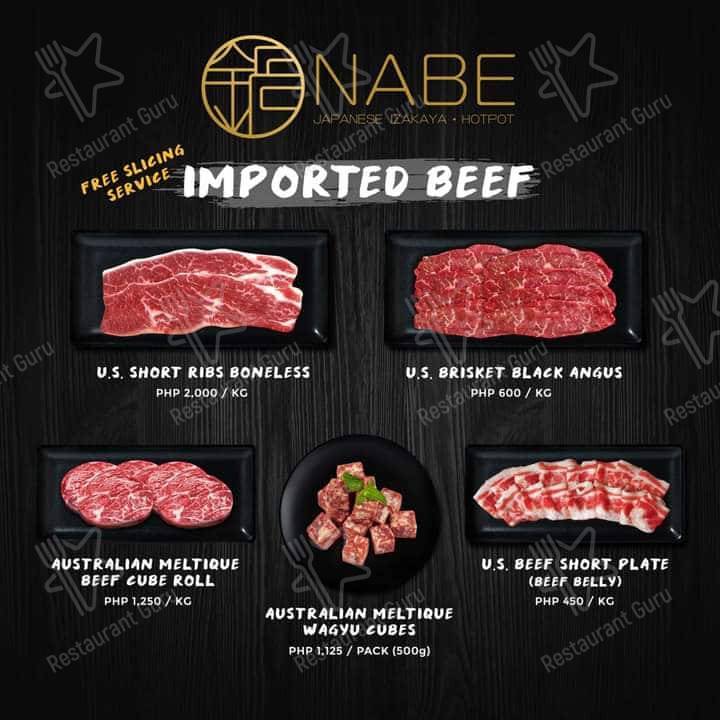 Menu at Nabe Japanese Izakaya and Hotpot Banawe restaurant, Quezon