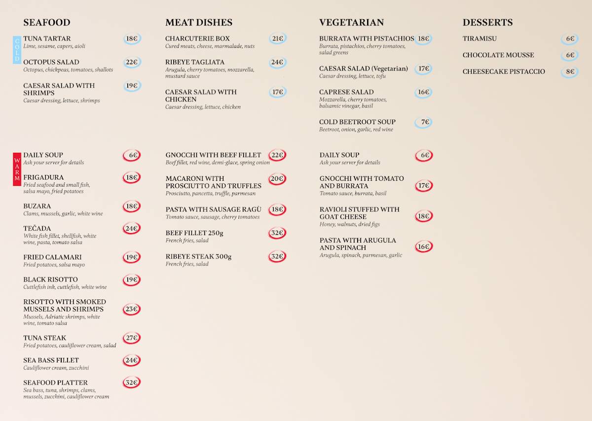 Menu di eVala Rustica 