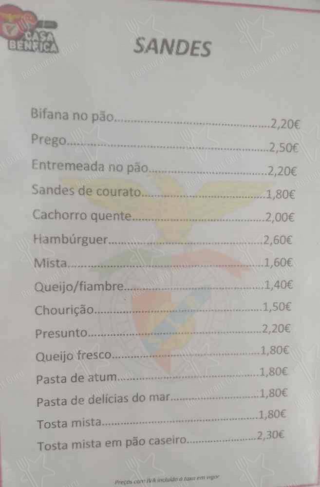 Menu em Casa Benfica Loures restaurante, Loures