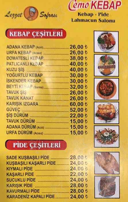 Menu de Cemo Kebap