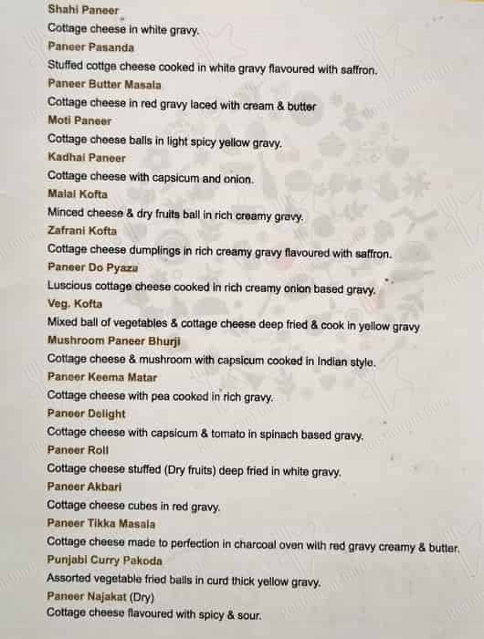 Cresent Villa menu