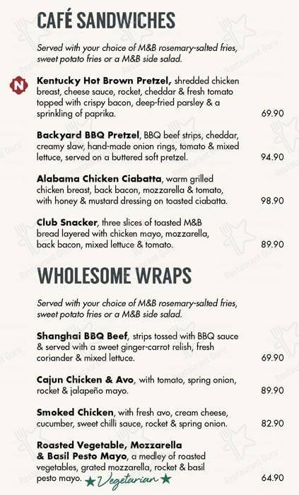 Mugg & Bean menu