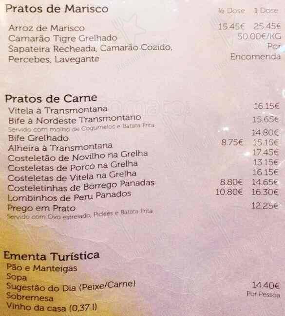 Menu em O Nordeste Transmontano restaurante, Vila Nova de Gaia