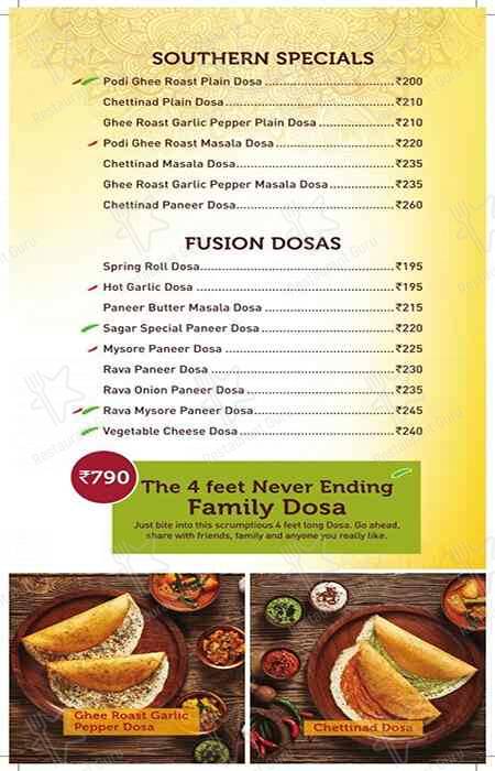 Sagar Ratna menu