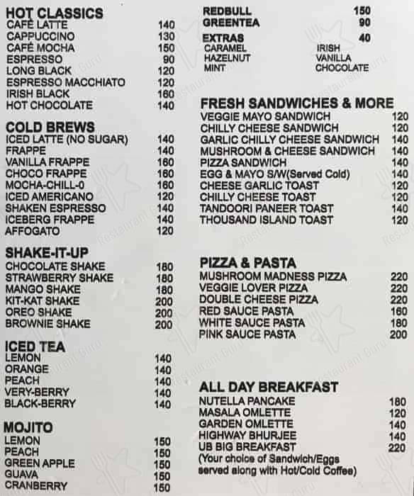 Urban Brewery menu