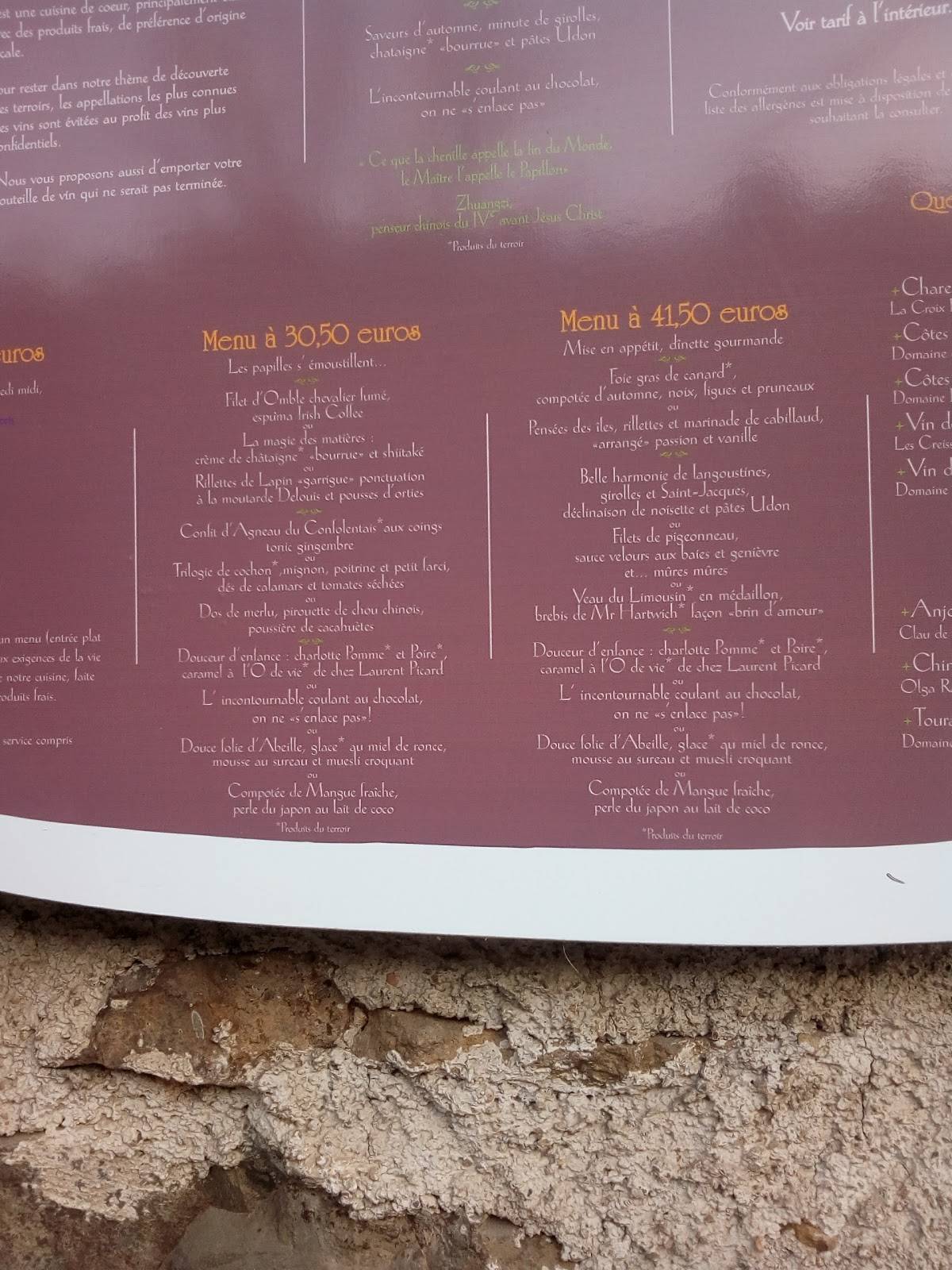 Menu de le roc du boeuf